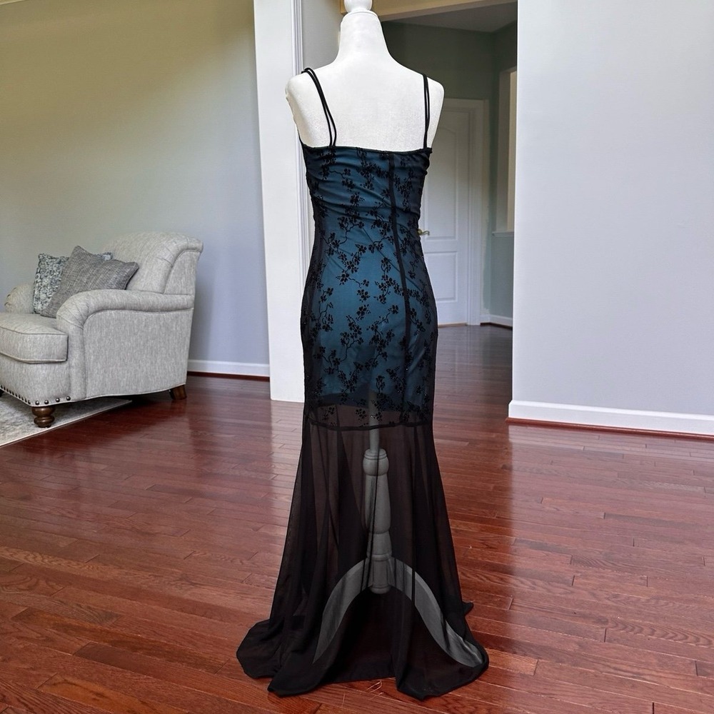 Sabora USA Vintage Y2K Gothic Mesh Glitter Black Blue Maxi Dress - Picture 3 of 11
